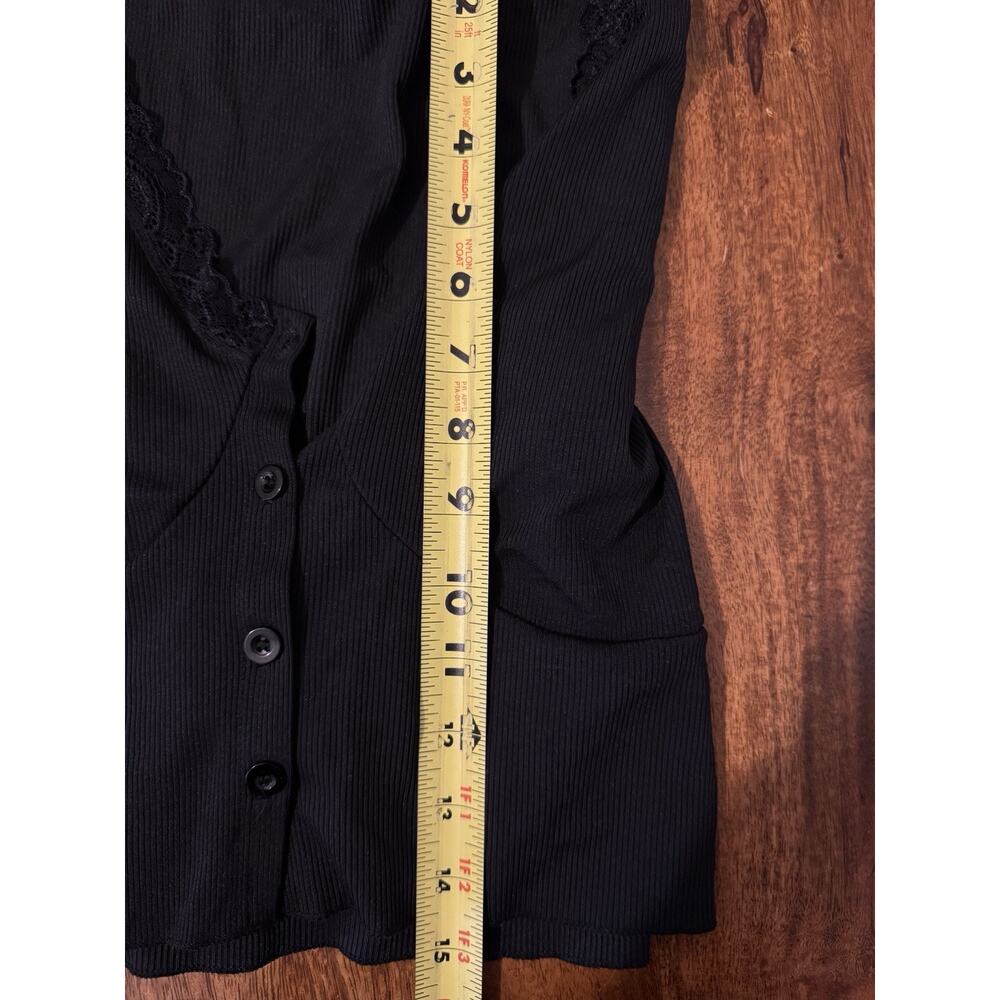 Y2K Black Ribbed Lace Cropped Cardigan Button Up Coquette Fairy Grunge Top L - Picture 7 of 10
